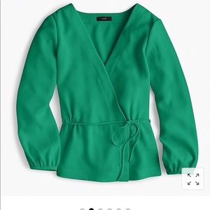 NWT J Crew dark green faux wrap blouse sz 6